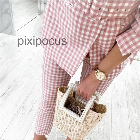 NWT Zara 2 Piece Gingham Belted Blazer + Pants SET - Picture 8 of 12